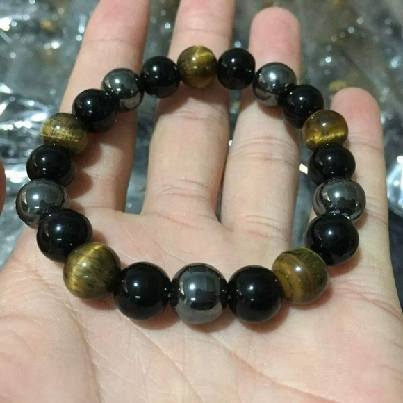 Tiger’s Eye, Hematite, Obsidian Stretch Bracelet - Picture 1 of 4